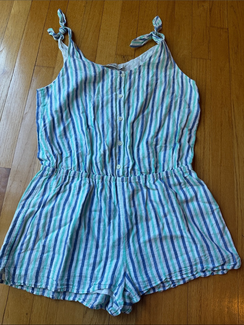Vineyard Vines Striped Tie-Shoulder Romper in Blue & White